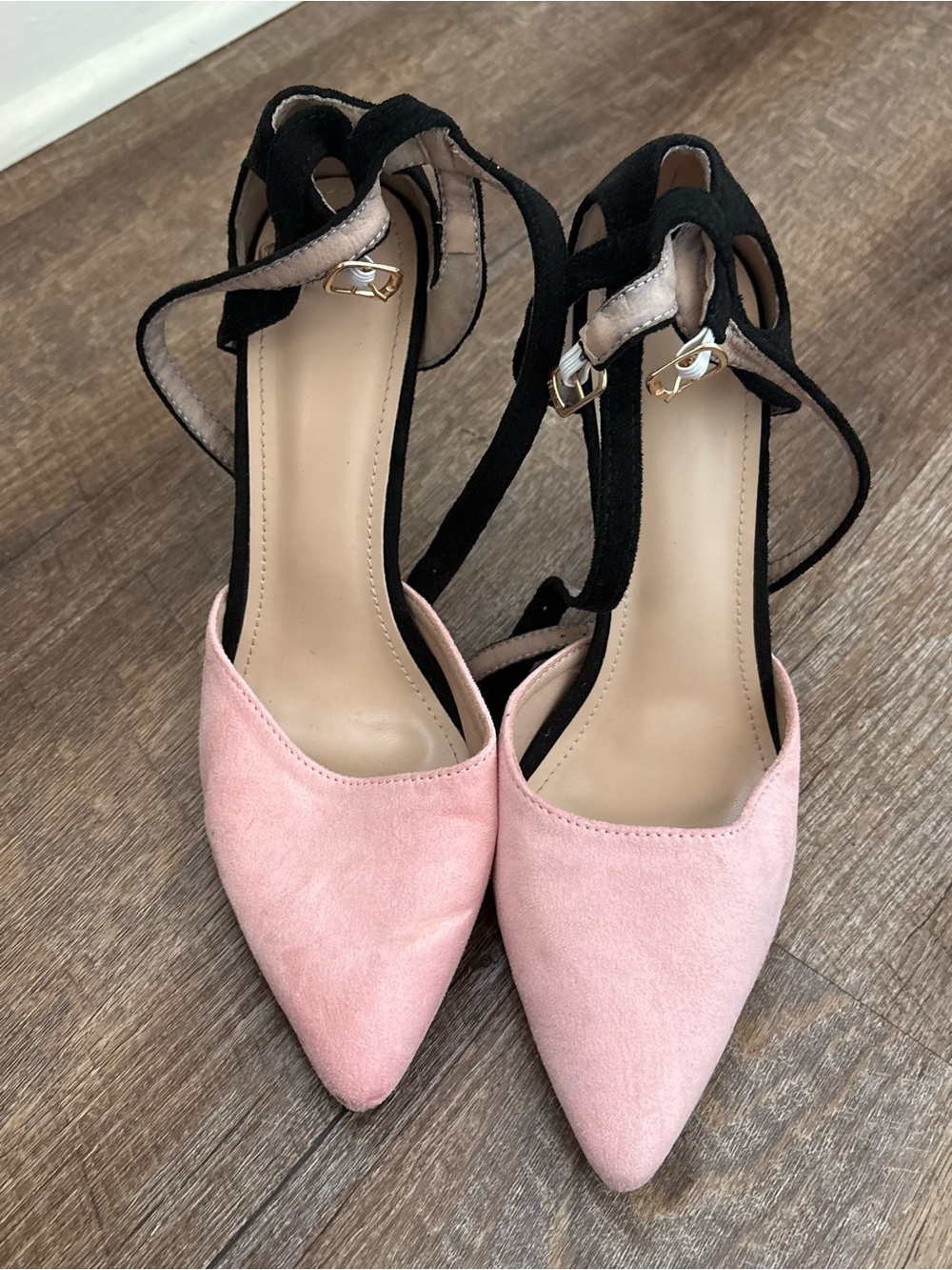Women's Pink Pointed-Toe Ankle Strap Flats